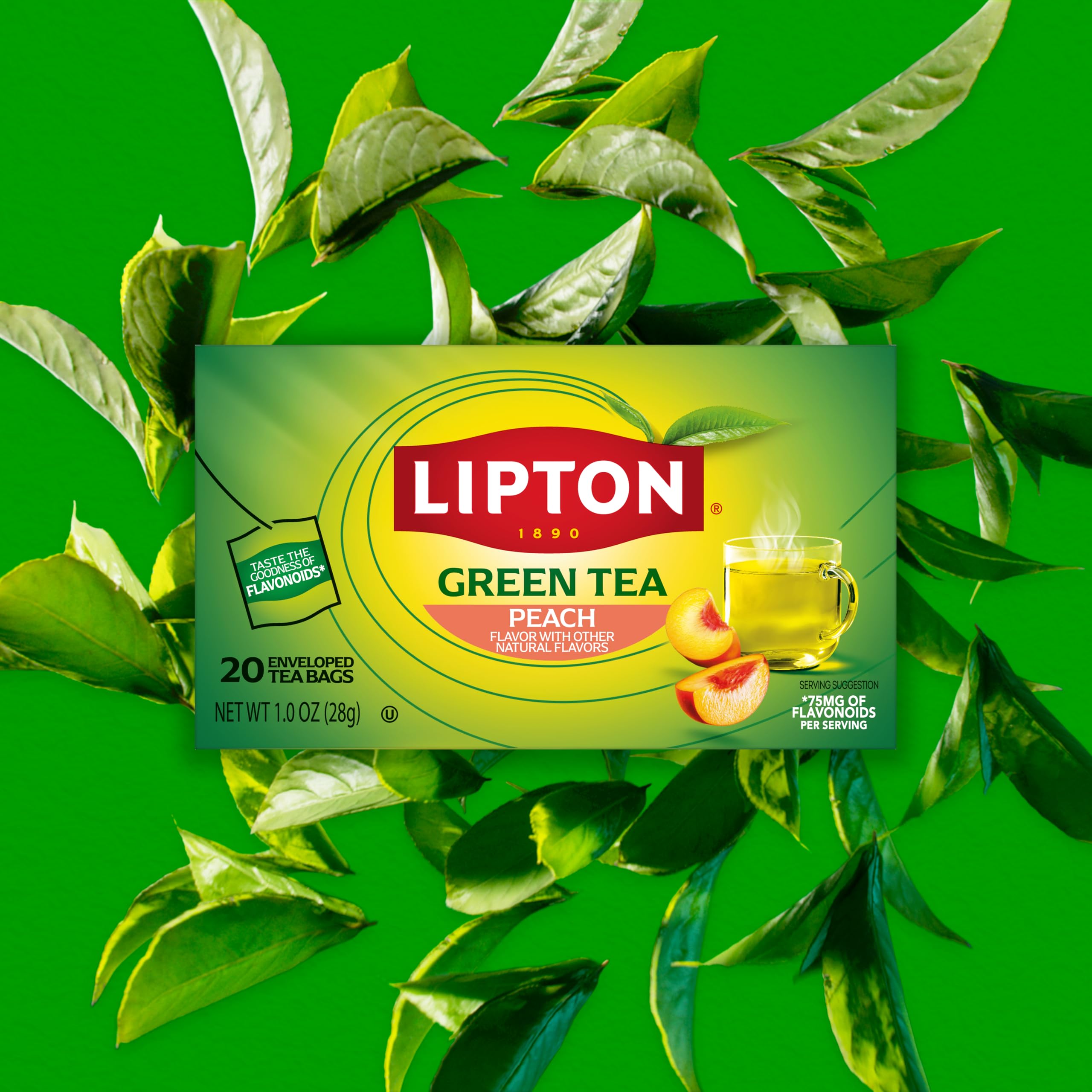 Lipton Peach Green Tea Bags, 20 Total Tea Bags