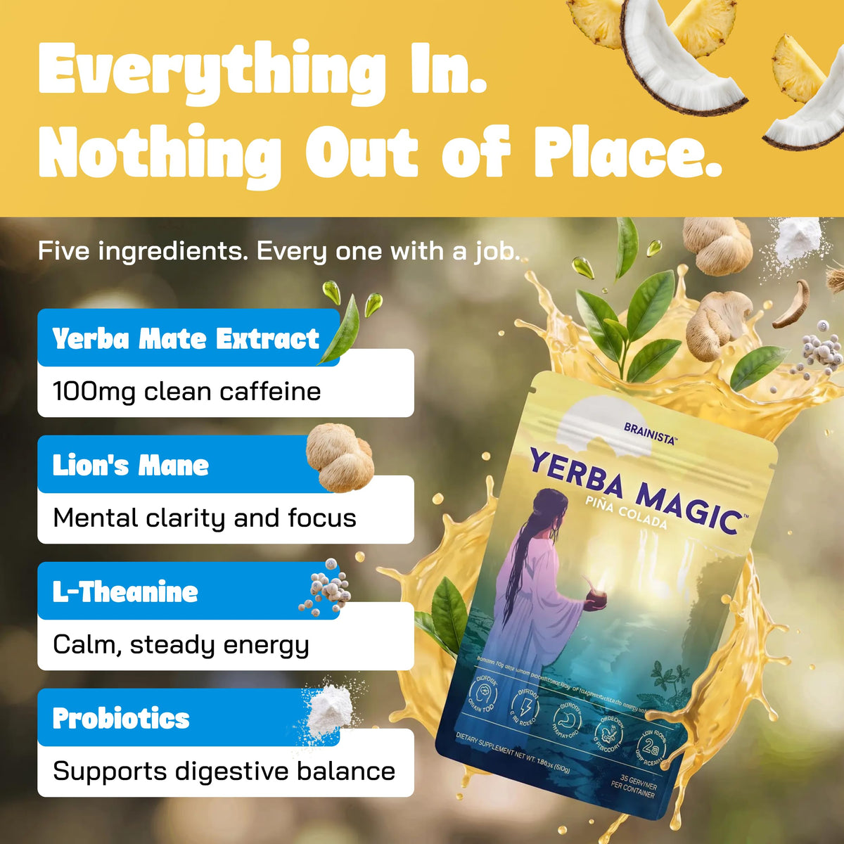 Yerba Mate Energy Drinks, Yerba Magic, Gut Health, Pina Colada, 30 Servings
