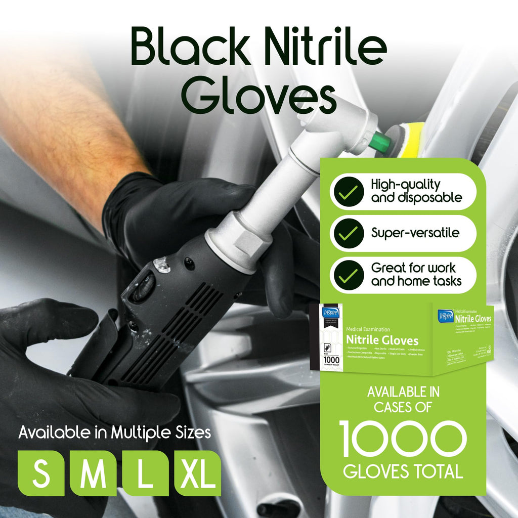 Inspire Black Nitrile Gloves | THE ORIGINAL Quality Black Disposable Glove Latex Free | 4.5 Medical Cooking Cleaning Mechanic Case of 1000 size XXL