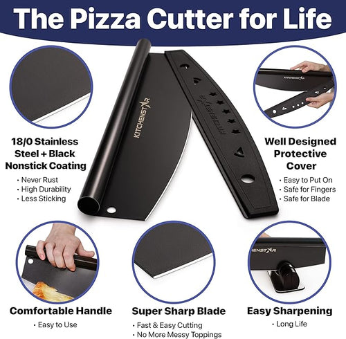 18-Inch Pizza Cutter Rocker Blade, 304 Stainless Steel Slicer Knife, Black