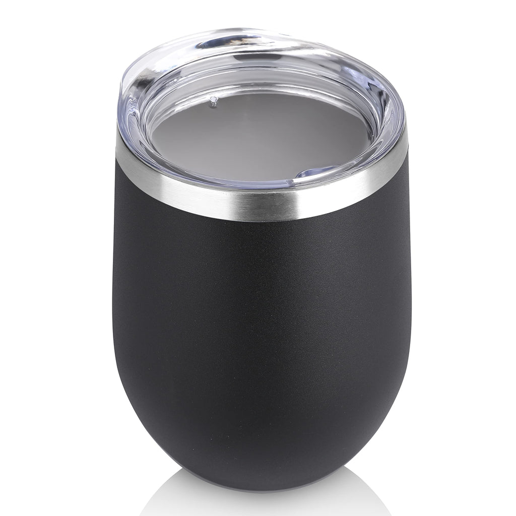 DOMICARE Stainless Steel Wine Tumbler Bulk with Lid, Personalized Insulated Tumblers Set, 12oz Travel Coffee Cups Pack of 1, Black