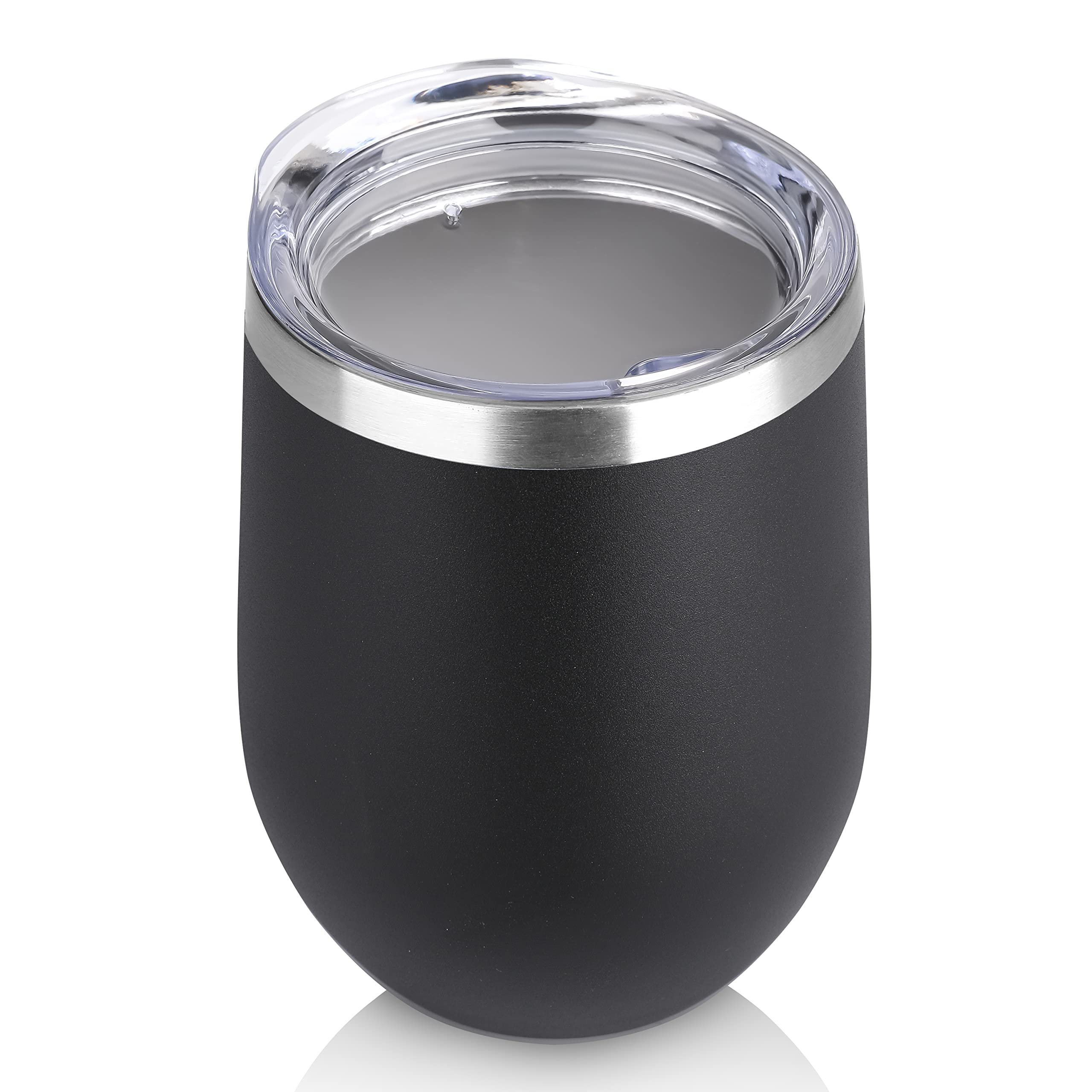 DOMICARE Stainless Steel Wine Tumbler Bulk with Lid, Personalized Insulated Tumblers Set, 12oz Travel Coffee Cups Pack of 1, Black