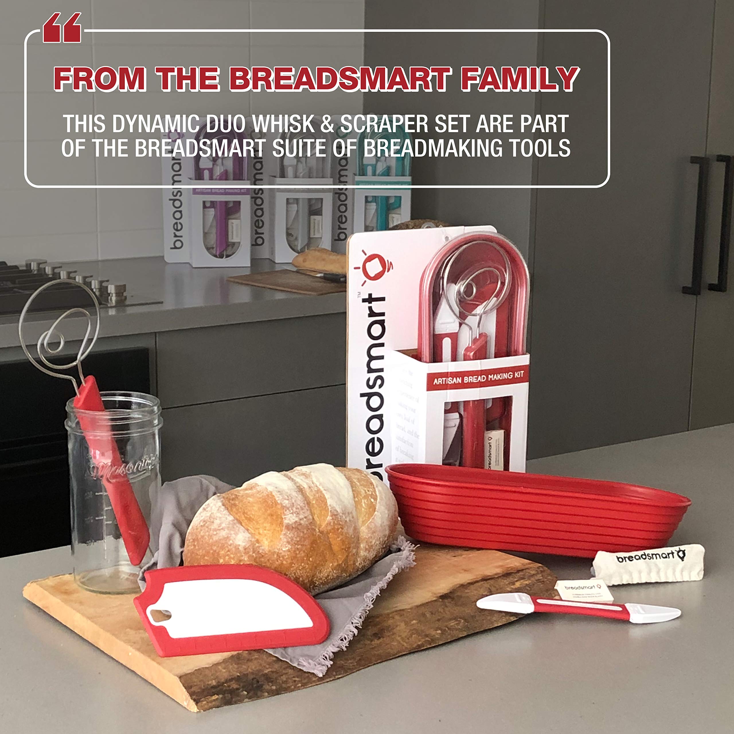 Breadsmart Artisan Bread Whisk and Bench Scraper Duo - Essential Dough Mixer Tools - Sourdough Bread Baking Supplies