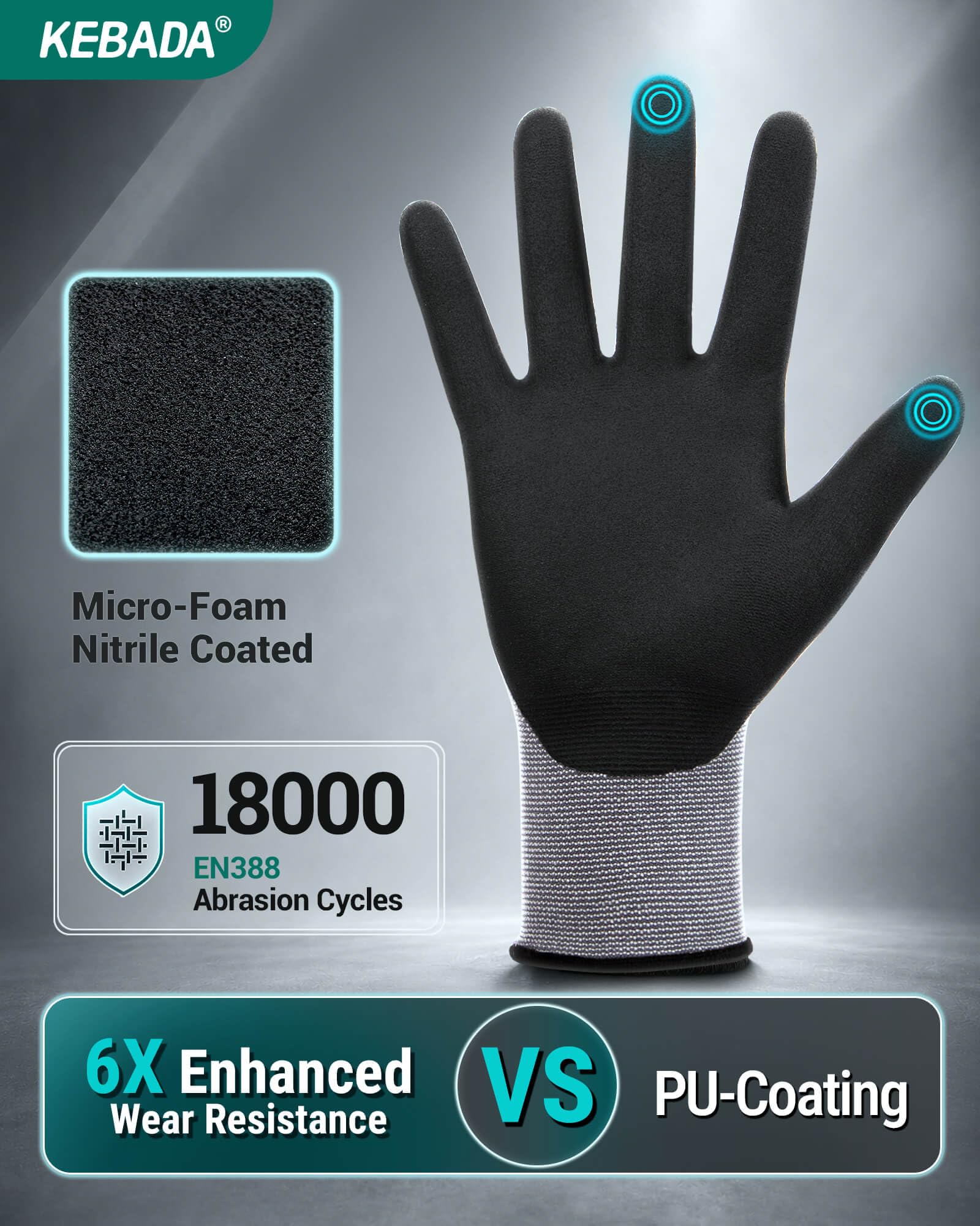 Kebada W2 Touchscreen Safety Work Gloves for Men & Women, 6 Pairs