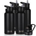 HASLE OUTFITTERS 32 oz Insulated Water Bottle Stainless Steel Double Walled Vacuum Sports Water Bottle with 2 Lids (Straw and Spout Lid) for Gym Camping Hiking(Black,4)
