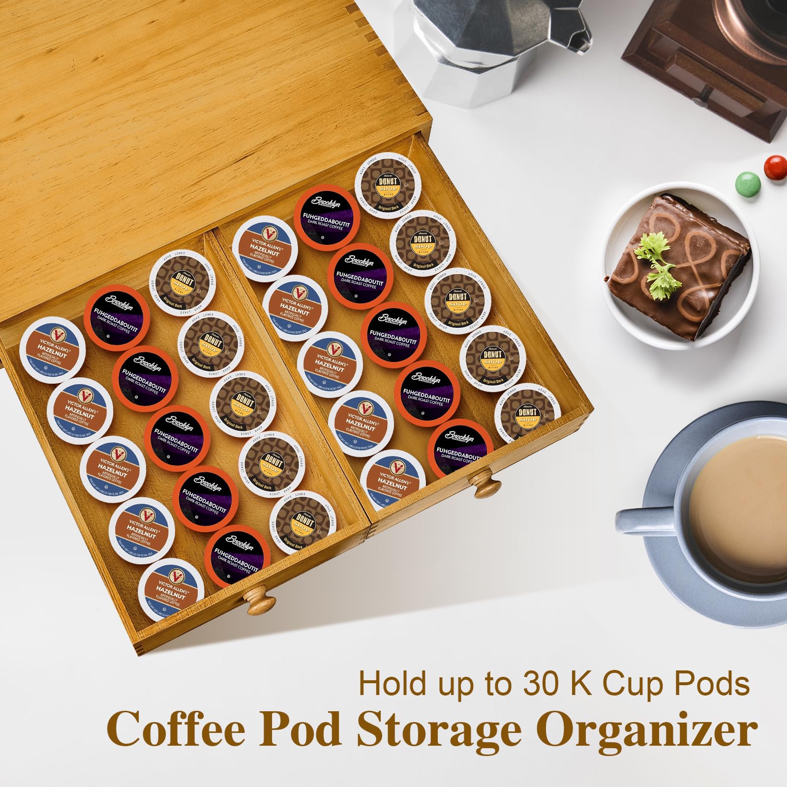 NANXITU K Cup Storage Organizer, Wood Coffee Pod and Tea Bag Holder