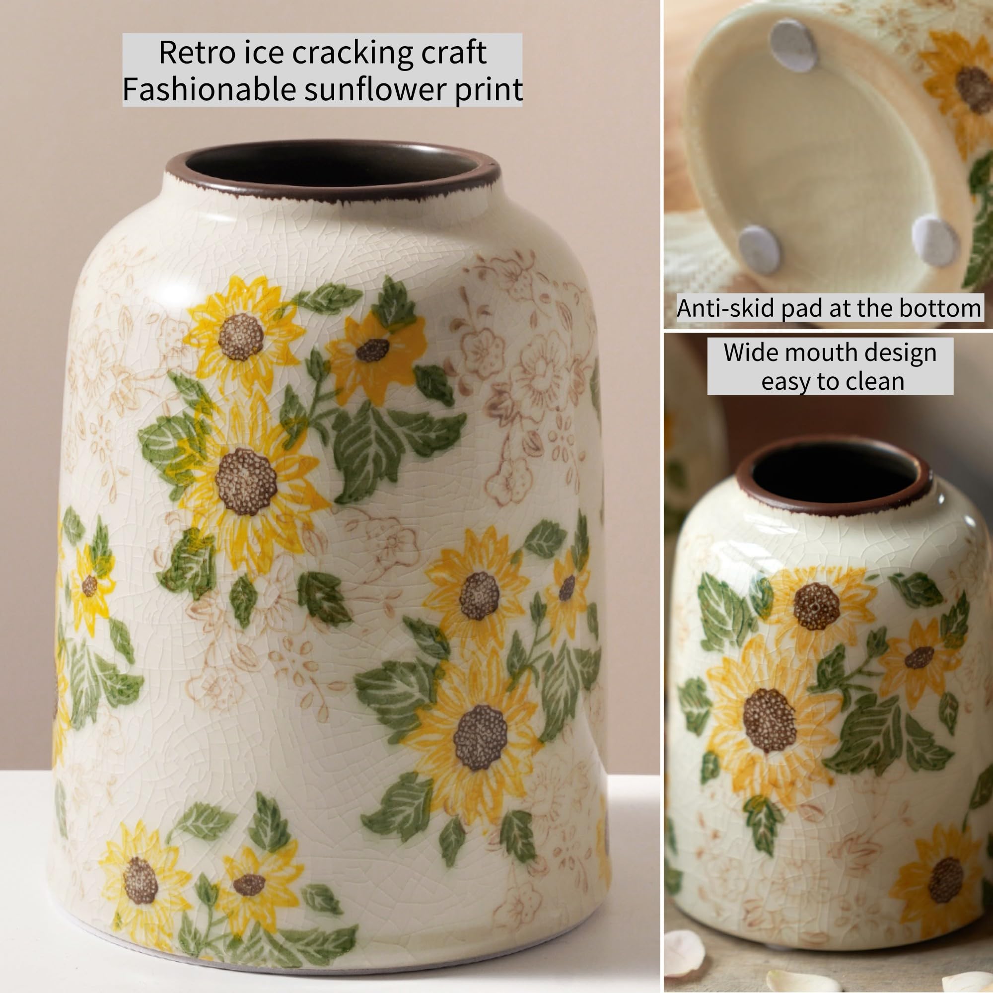 Levvohd Vintage Ceramic Vase, Sunflower Pattern 7.9 Inch, Medium Cylinder