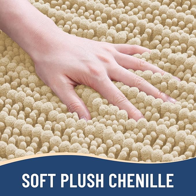 Arotive Luxury Chenille Bathroom Rug Mat, Extra Soft Thick Absorbent Shaggy Bath Rugs, Non-Slip Machine Wash Dry, Plush Bath Mats for Bathroom, Shower and Tub, 30x20, Cream Beige