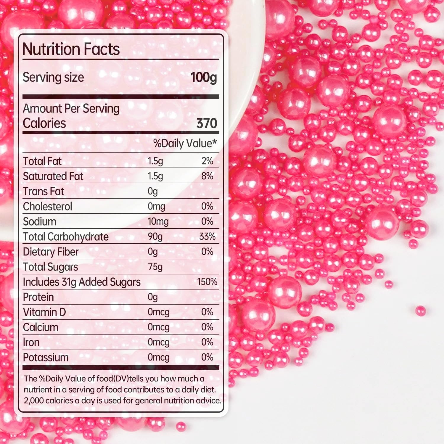 Deep Pink Pearl Sprinkles for Cake Decorating, 150g/5.29oz Mix Size, Edible Candy Sugar Pearls, Pearl Cake Decorations, Donuts&Cupcakes Topper, Wedding Party Birthday Supplies, Food Grade