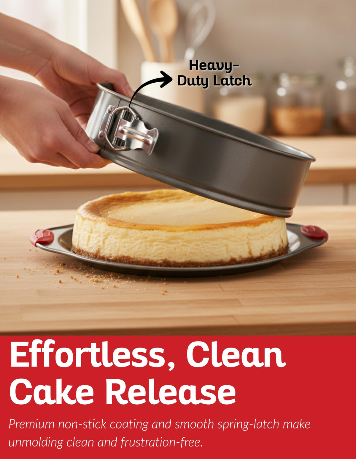 Boxiki Kitchen 10 Inch Nonstick Springform Pan, Professional Spring Form and Cheesecake Baking Mold, Leakproof Cake Pan with Silicone Handles