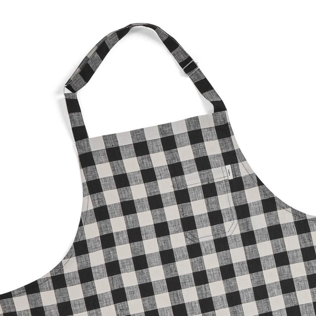 Solino Home 100% Pure Linen Apron, 33 x 30 in, Black and Cream, Bib Apron