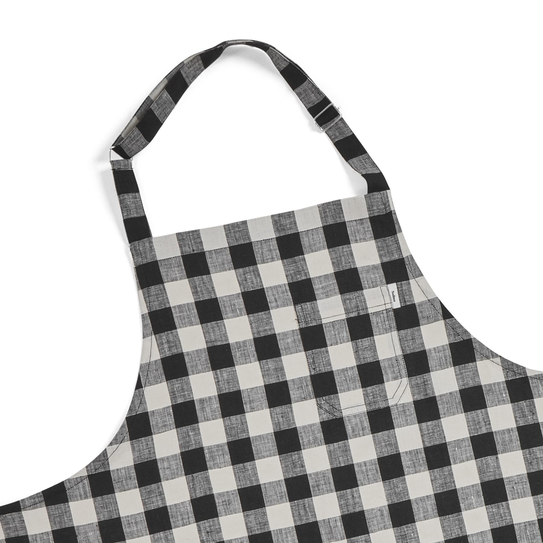 Solino Home 100% Pure Linen Apron, 33 x 30 in, Black and Cream, Bib Apron
