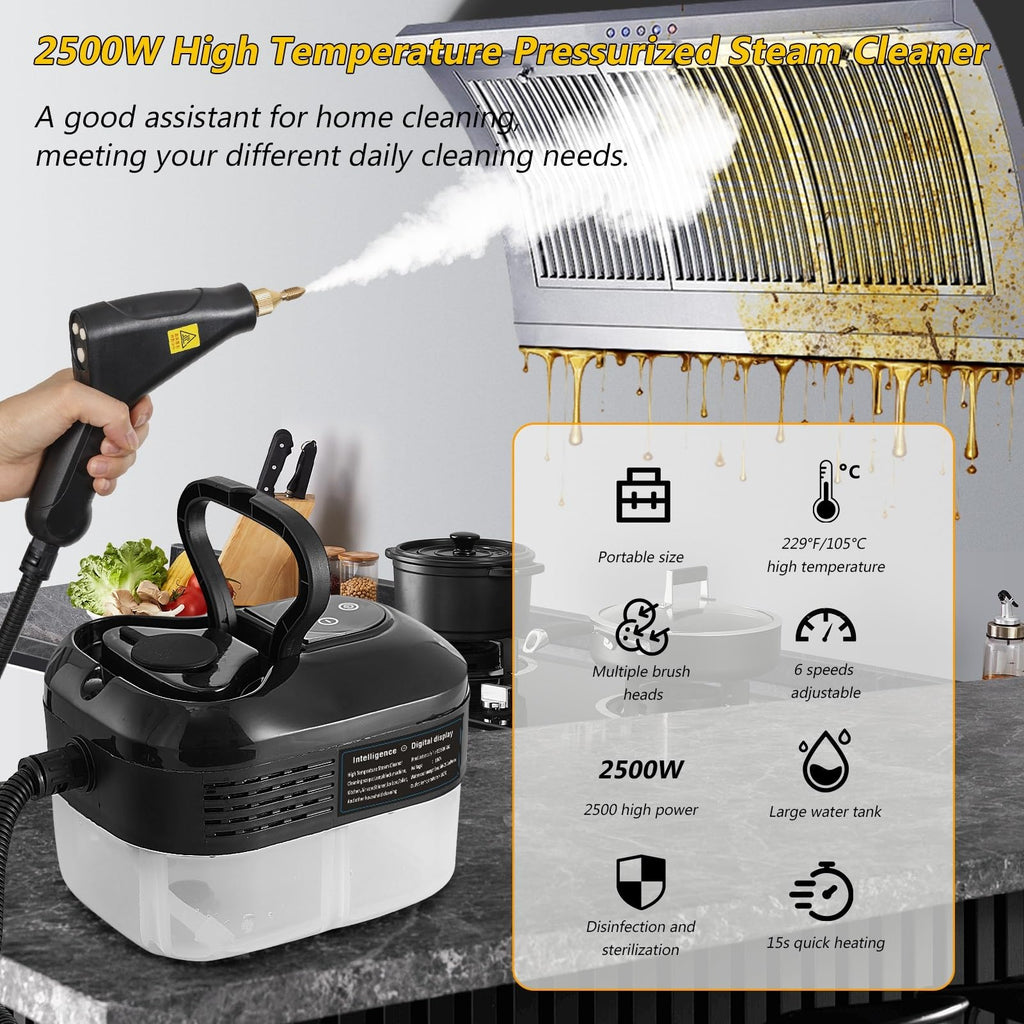 Foandbevi Handheld Steam Cleaner, 2500W High Pressure Multi-Surface Steam Cleaner for Home Use, Car Steamer For Cleaning Auto Detailing Kitchen Floors Tools