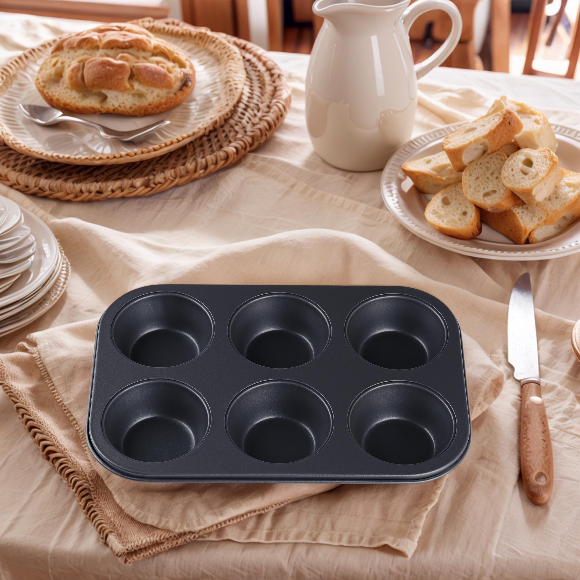 DRMHM Muffin-Pan for Baking, Nonstick Cake Pan 12 Cups, 3 Pack Cup Premium Cheesecake Pans, Cupcake Baking Pan for Oven 10.4 * 7.1 * 1.2in Black