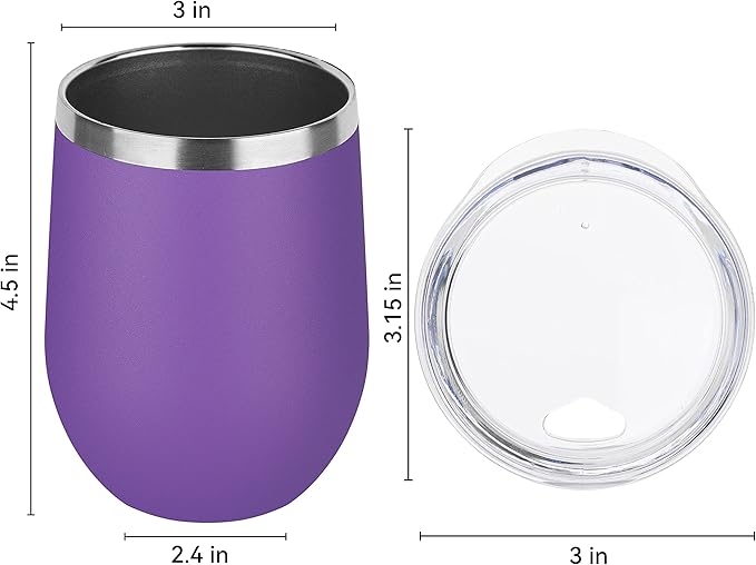 DOMICARE Stainless Steel Wine Tumbler Bulk with Lid, Personalized Insulated Tumblers Set, 12oz Travel Coffee Cups Pack of 16, Purple