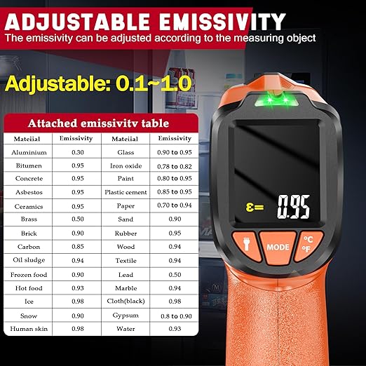 CEILSTES Infrared Thermometer Gun, Non-Contact Digital Laser Temperature Gun, -58°F to 1076°F, Adjustable Emissivity and Max/Min Values for Industrial, Cooking, Griddle,Engine, HVAC (Not for Human)