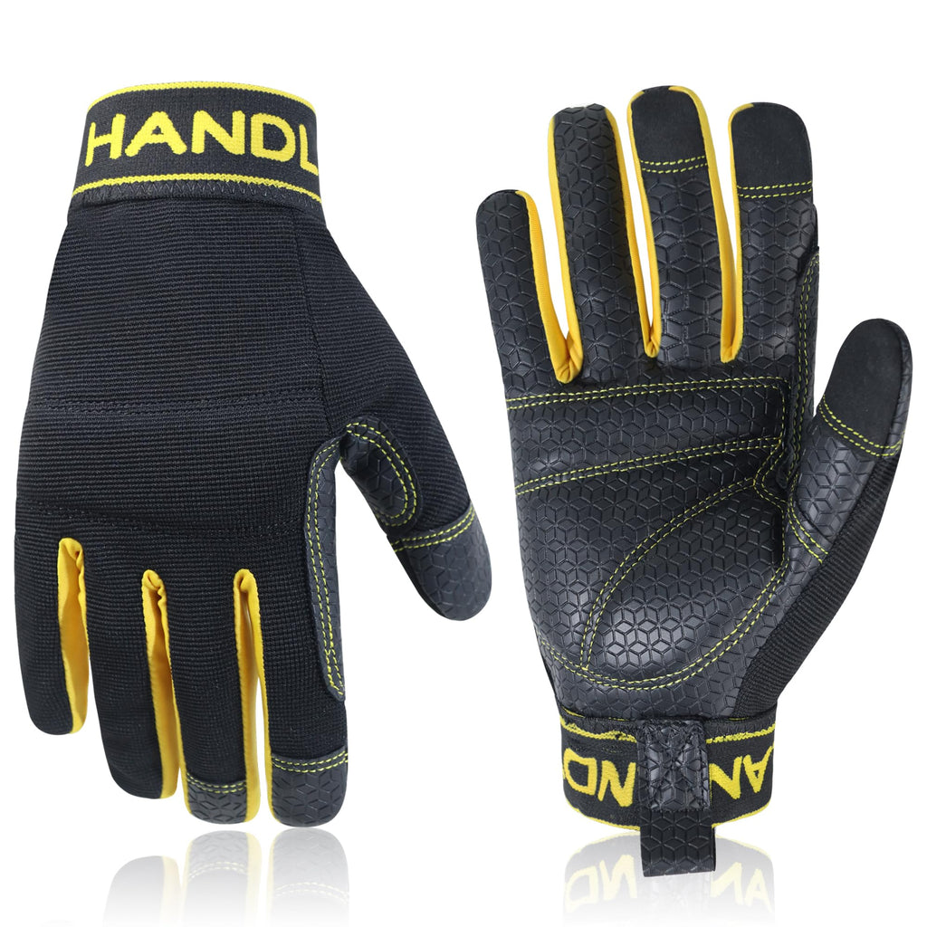HANDLANDY Work Gloves for Men & Women, Leather Utility Mechanic Working Gloves, Flexible Breathable Gardening Gloves for Yard Maintenance (X-Large, 1 Pair)