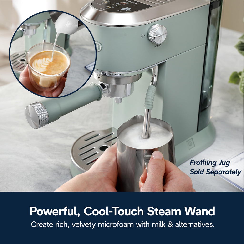 De'Longhi Dedica Duo Compact Espresso Machine - Cold Brew Coffee Maker with Milk Frother Wand- for Espresso, Hot & Iced Coffee, Cappuccinos, Lattes & Home Barista Brewing, Pistachio Green