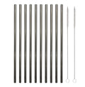 10 Pcs Stainless Steel Straws, Reusable Drinking Straws, Straight Metal Straw Sets with 2 Pcs Cleaning Brushes (8.5 Inch, Black)