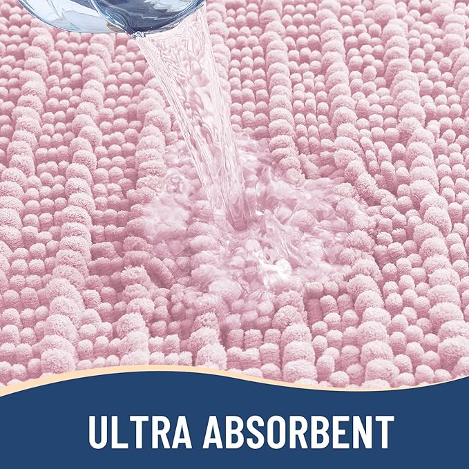 Arotive Luxury Chenille Bathroom Rug Mat, Extra Soft Thick Absorbent Shaggy Bath Rugs, Non-Slip Machine Wash Dry, Plush Bath Mats for Bathroom, Shower and Tub, 30x17, Pink