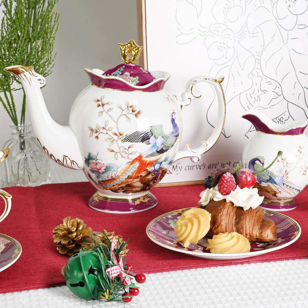 ACMLIFE Bone China Tea Set for Adults with Teapot, Porcelain Tea Party Sets 21-Piece Vintage Floral Fine Bone China Tea Set for 6, 24K Gold English Tea Sets for Women Tea Party for Gifts