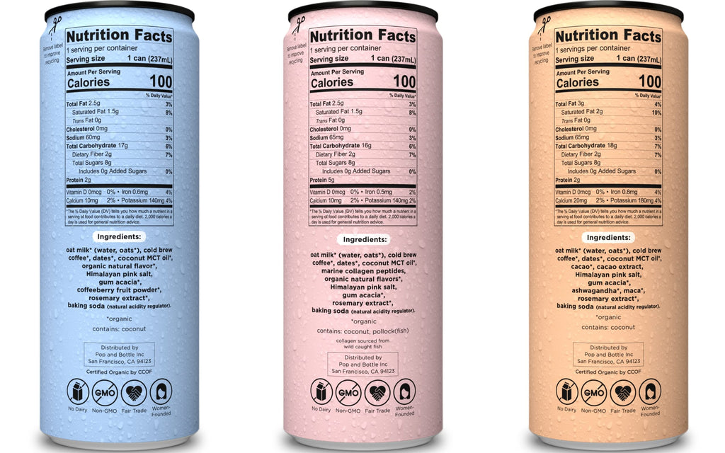 Pop & Bottle - Oat Milk Lattes, Cold Brew - Variety, 8 Fl Oz (12 Pack)