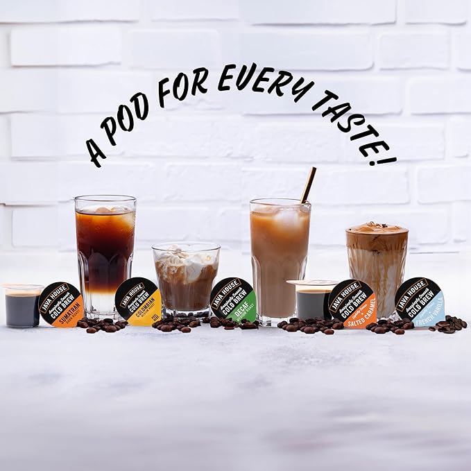 JAVA HOUSE Cold Brew Coffee, Dark Roast Coffee Concentrate Liquid Pods - 1.35 Fluid Ounces (6 count liquid pods per box) Enjoy Hot Or Iced (Sumatran, 6 boxes x 6 pods = 36 Count)