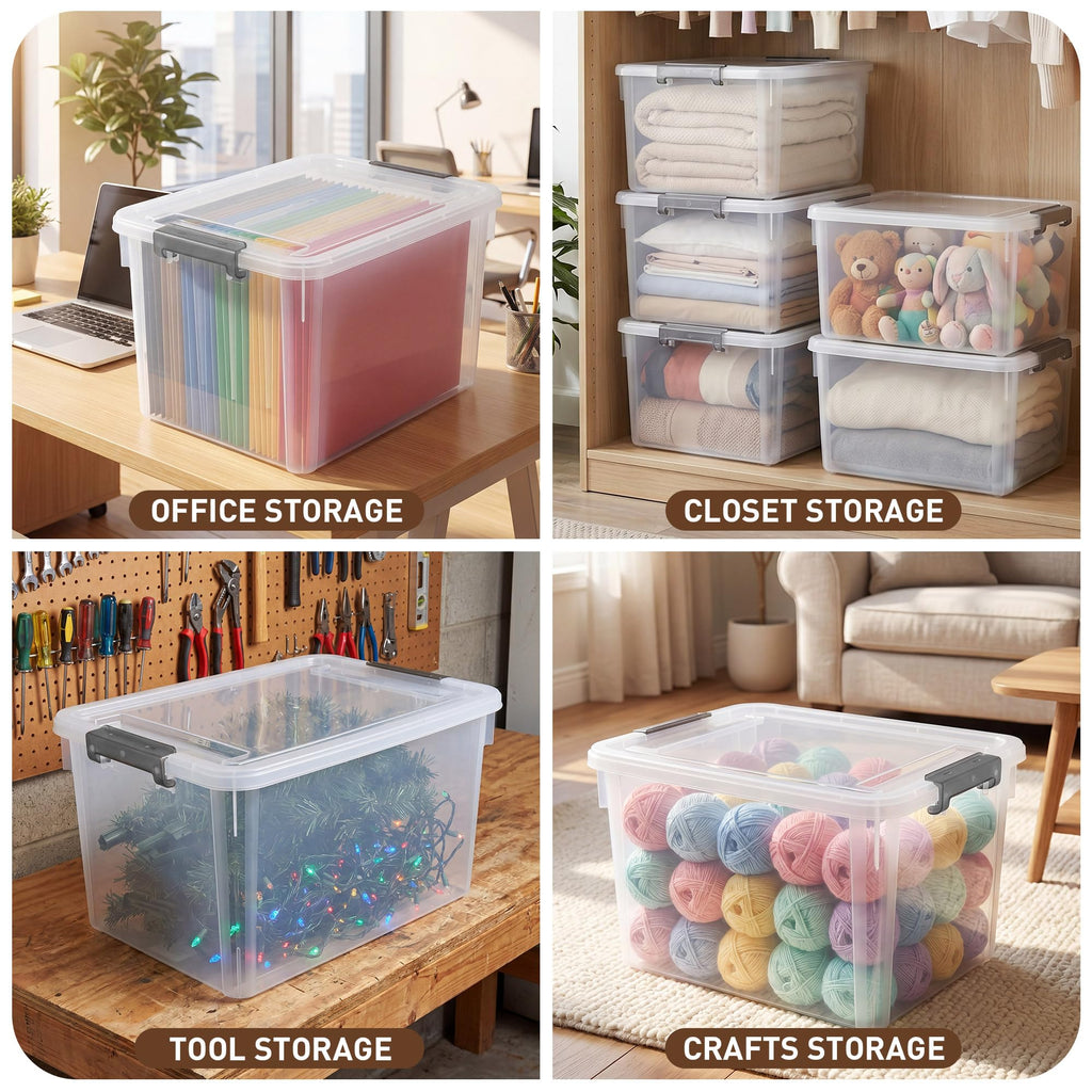 Citylife 6 Packs 32 QT Plastic Storage Bins with Lids Large Stackable Storage Containers for Organizing Clear Storage Box for Garage, Closet, Kitchen