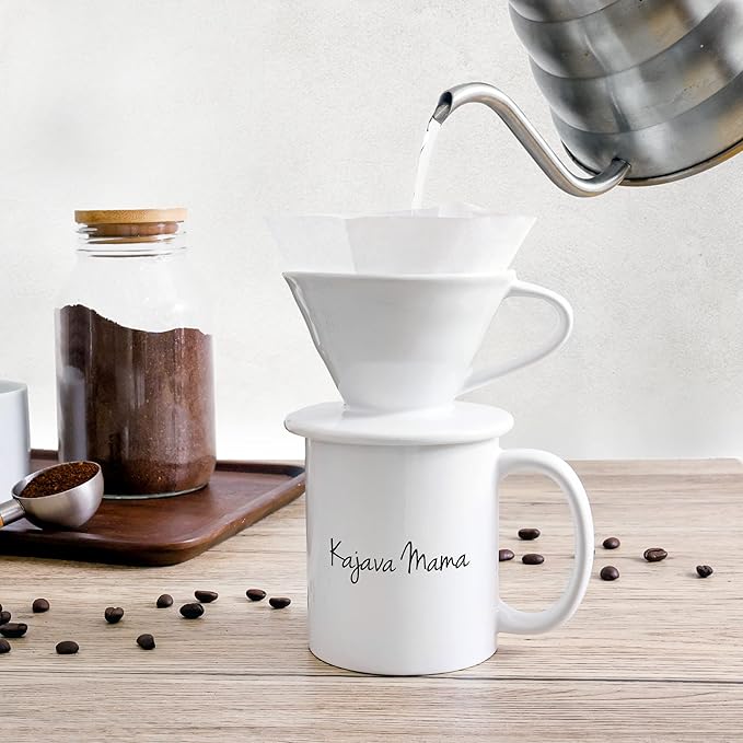 Pour Over Coffee Dripper - Ceramic Slow Brewing Accessories for Home, Cafe, Restaurants - Easy Manual Brew Maker Gift - Strong Flavor Brewer - V02 Paper Cone Filters - Brown, 2 Cup size