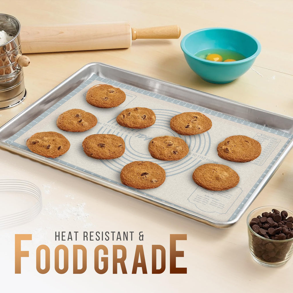 26 * 16 inches White grey, Non-Slip Silicone Baking Sheets - Baking Mat with 0.7mm Thickness - Non-Stick Pastry & Cookie Mat for Kitchen Counter for Rolling Out Dough with Measurements.
