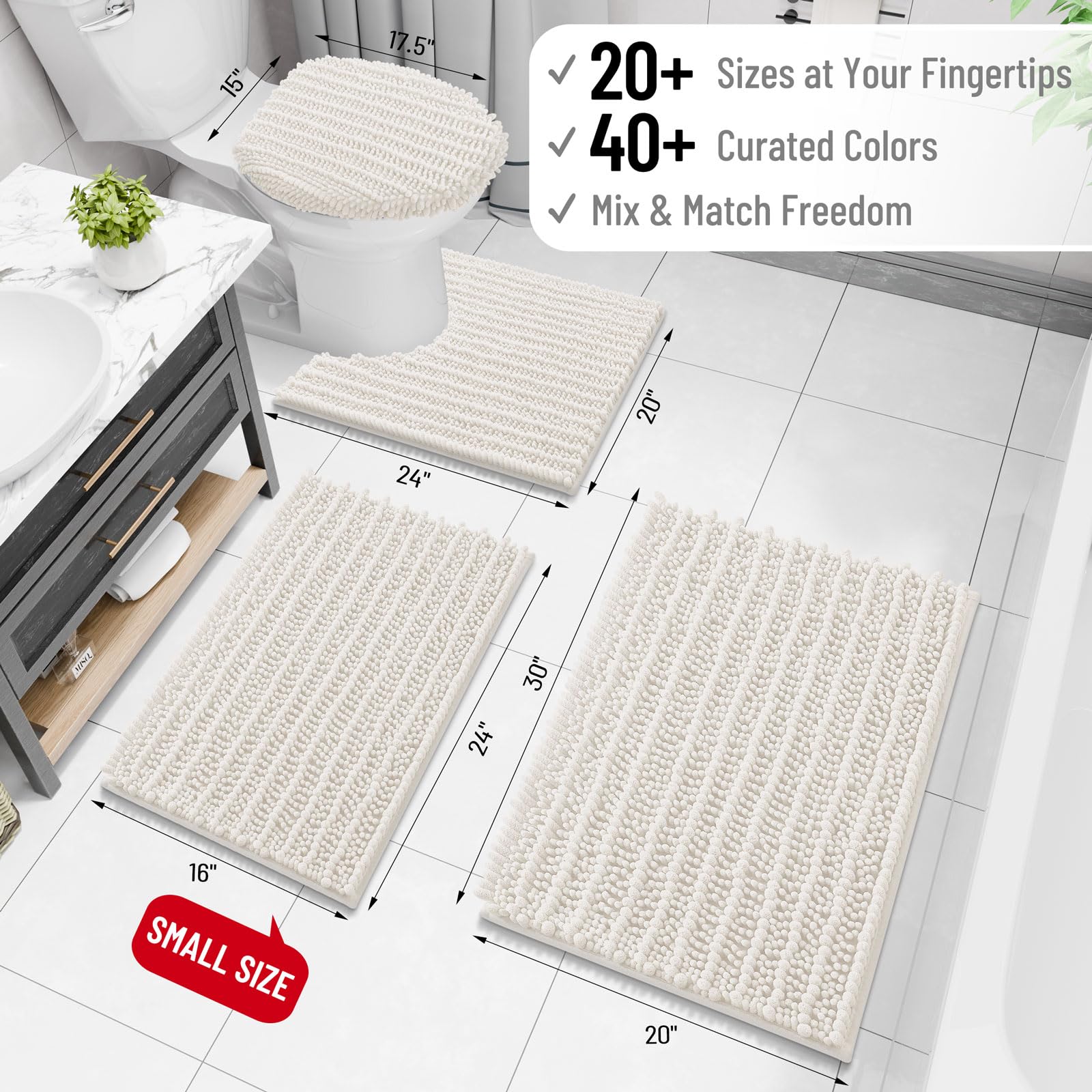 Arotive Bathroom Rugs Mat 47x32, Soft Absorbent Chenille Shaggy Bath Mat