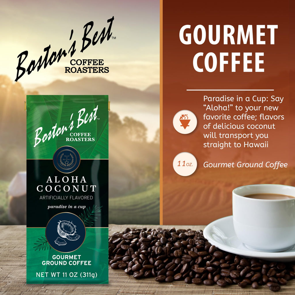 Boston’s Best Coffee - Aloha Coconut Flavored Delicious Gourmet Premium Ground Coffee, 11 oz. / 311 g Bag