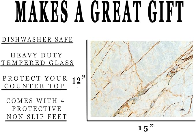 Rogue River Tactical White Brown Marbled Stone Pattern Textured Marble Art Kitchen Glass Cutting Board Modern Decorative Gift Abstract Wavy Contrast Design
