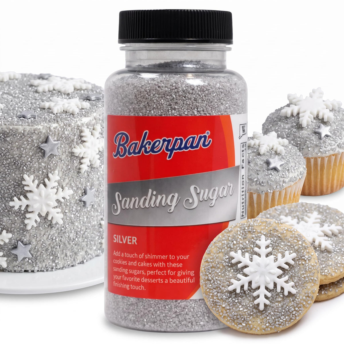 Bakerpan Silver Sanding Sugar for Baking & Cookie Decorating - 5 oz Decorating Sugar Sprinkles for Cookies, Cakes & Cocktails | Kosher, Gluten-Free, Made in USA