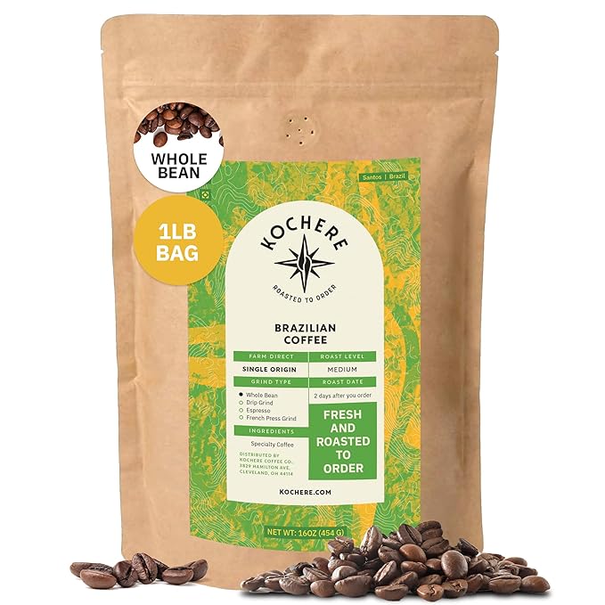 Kochere Brazilian Specialty Whole Bean Coffee – 1LB Medium Roast – Freshly Roasted to Order – Single Origin, Farm Direct, Smooth Cocoa Notes – Whole Bean