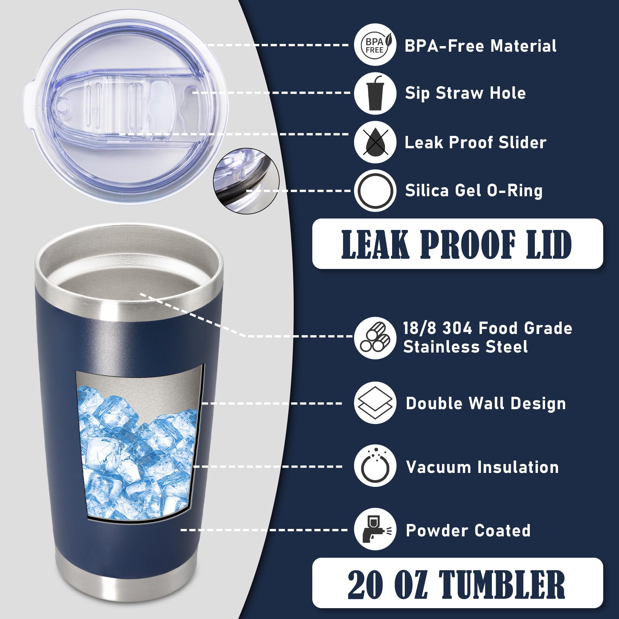 20oz Tumbler Insulated Coffee Tumblers with Lid Stainless Steel Navy 12P