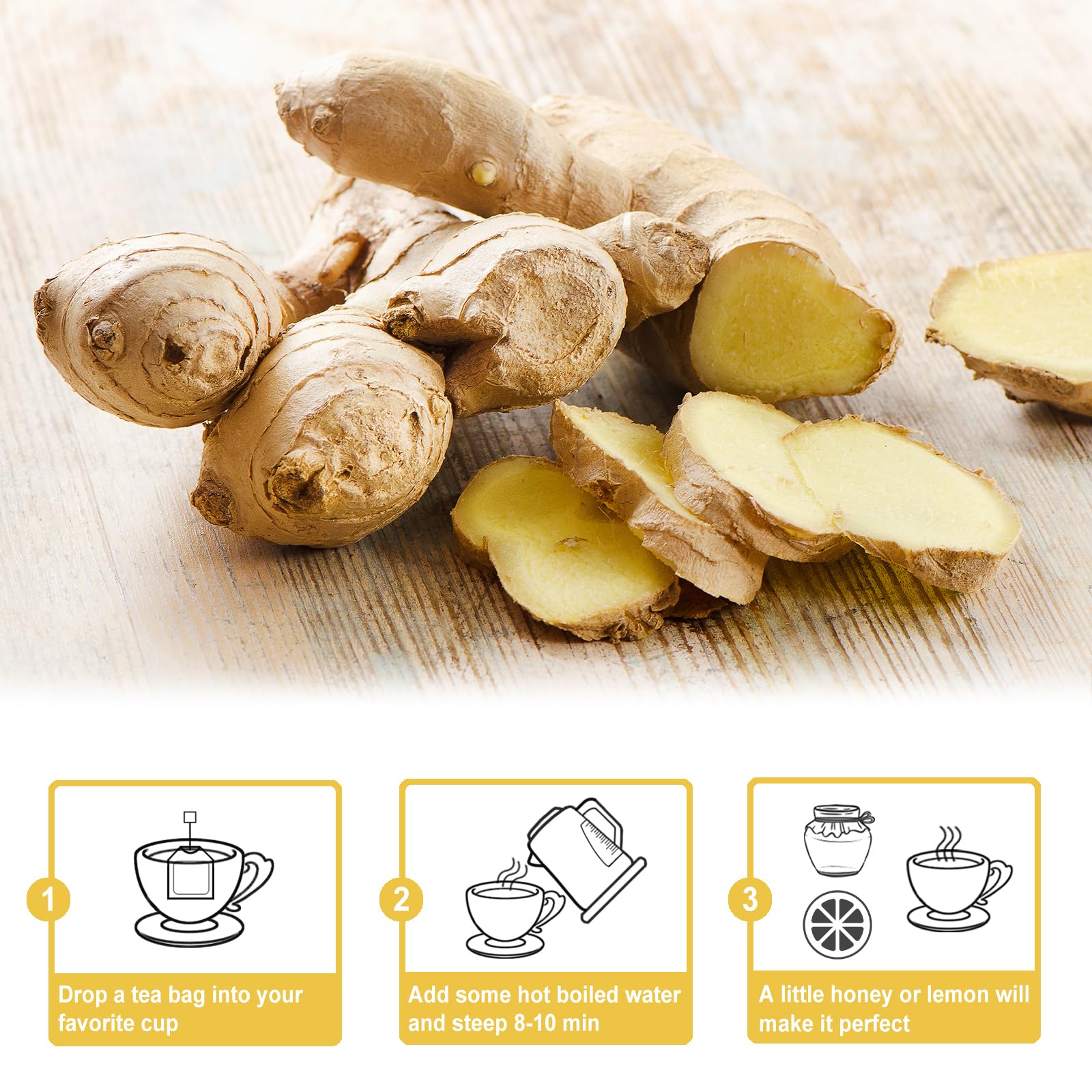TEARELAE - Ginger Tea Bags, 64 Count, 100% Pure Ginger Root Tea