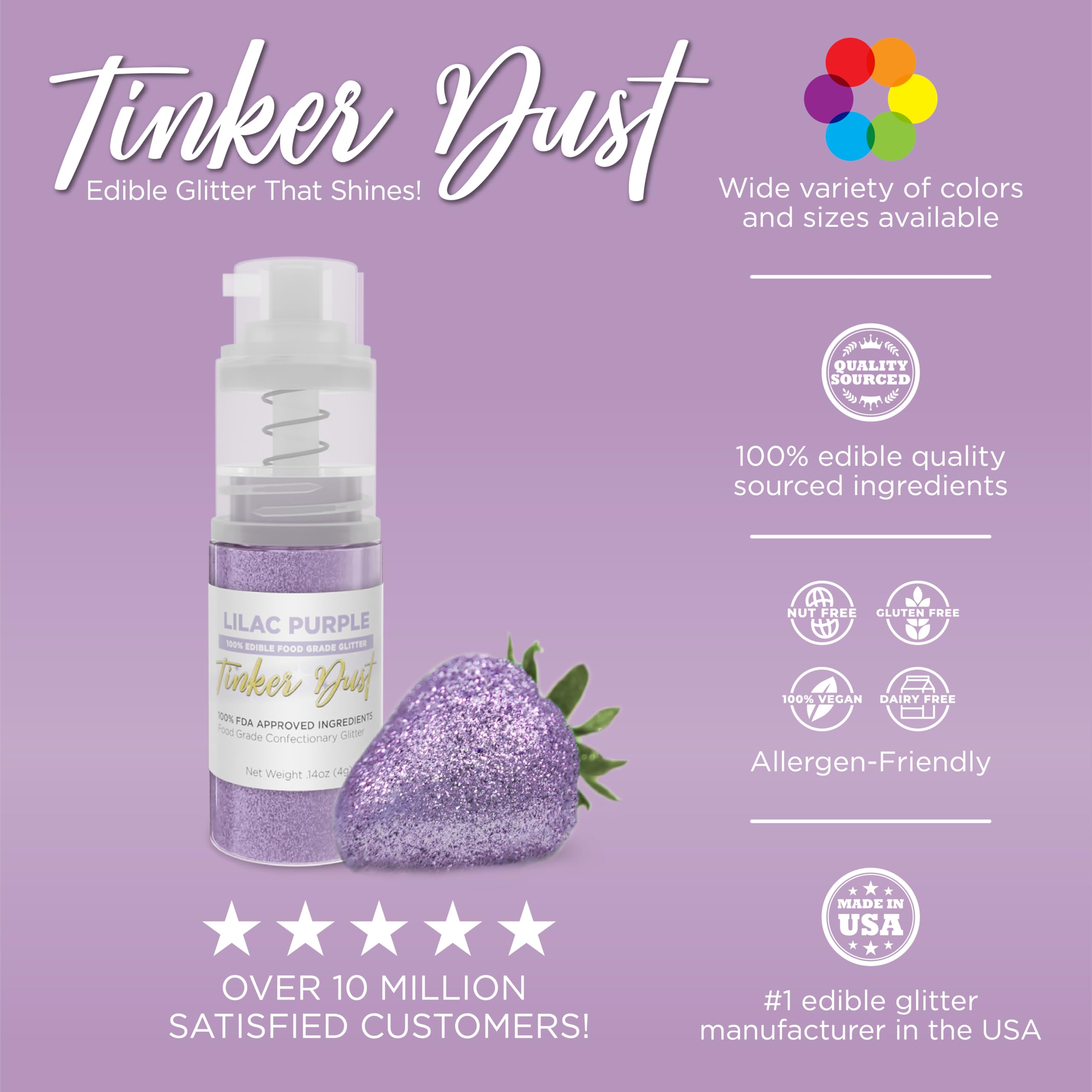 Bakell - Lilac Purple Tinker Dust (4g, 1x Mini Spray Pump) Edible Glitter for Food, Desserts, and Baked goods!
