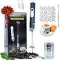 BellaVitas Milk Frother Handheld Rechargeable 3-Speed Electric Frother Wand Whisk Foam Maker Drink Mixer with Stand, 2 Whisks, Spice Shaker, Art Stencils, Art Pen for Coffee Latte, Cappuccino, Black