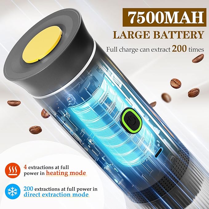 3-in-1 Portable Espresso Maker, Travel Coffee Maker, Self-Heating Car Coffee Maker with USB-C, Small Espresso Machine with Ground Coffee & Capsules (NS＆DG) for RV, Hiking, Office (grey)