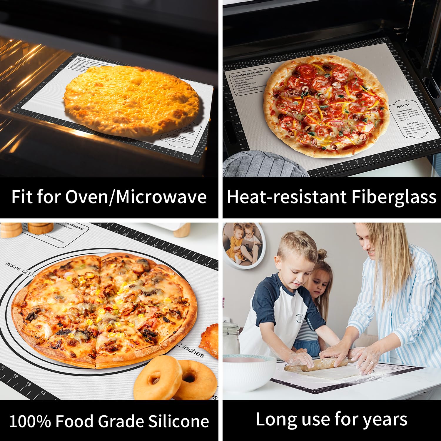 Silicone Dough Mat, Macaron Cookie Pizza Baking Mat for Oven, Non Stick Pastry Mat for Rolling Dough Non Slip, Bread Mat for Kneading, Reusable