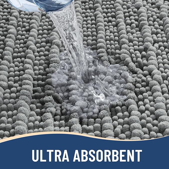 Arotive Luxury Chenille Bathroom Rug Mat, Extra Soft Thick Absorbent Shaggy Bath Rugs, Non-Slip Machine Wash Dry, Plush Bath Mats for Bathroom, Shower and Tub, 30x17, Grey