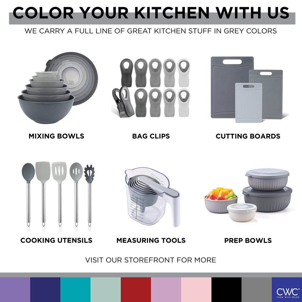 COOK WITH COLOR Prep Bowls with Lids- Wide and Deep Nesting Plastic Small Mixing Bowl Set with Lids, 8 Piece Set - Deep Bowls, Gray