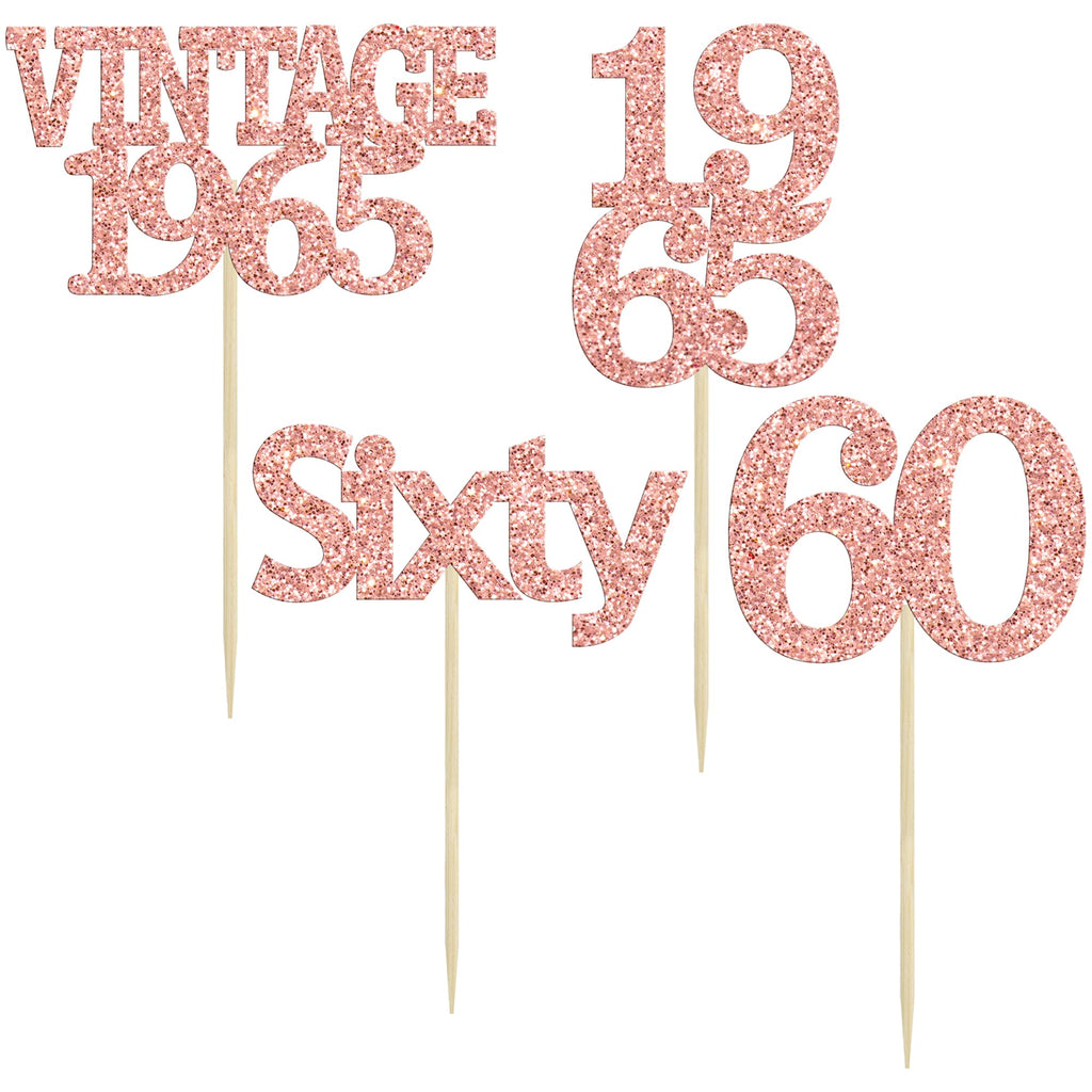 Gyufise 24Pcs 60th Birthday Cupcake Toppers Cheers to 60 Fabulous Sixty Cupcake Picks Vintage 1965 Decorations for 60th Birthday Wedding Anniversary Party Cake Decorations Supplies Rose Gold