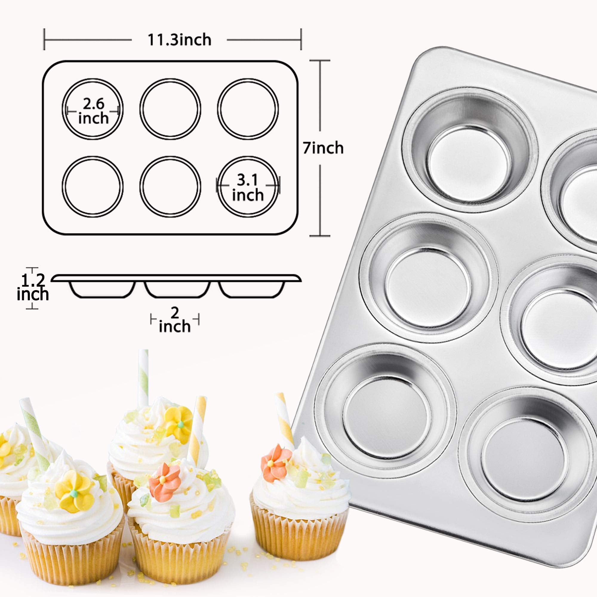 TeamFar 3 Packs Muffin Pan, Stainless Steel Muffin Cupcake Pan Tin Tray