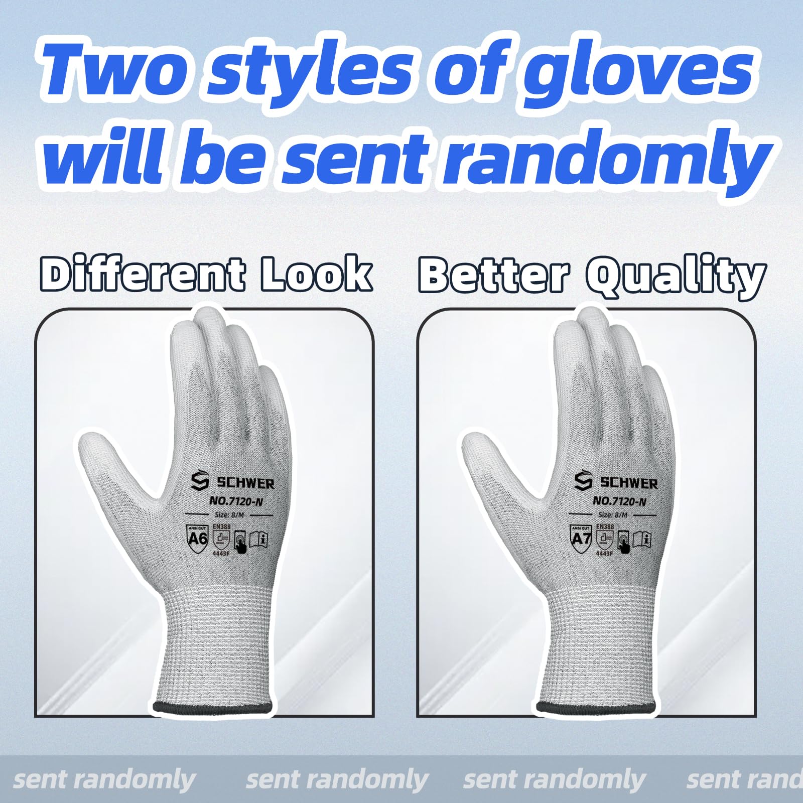 Schwer 3 Pairs A6/A7 (Send Randomly) Cut Resistant Work Gloves, CR7120, M