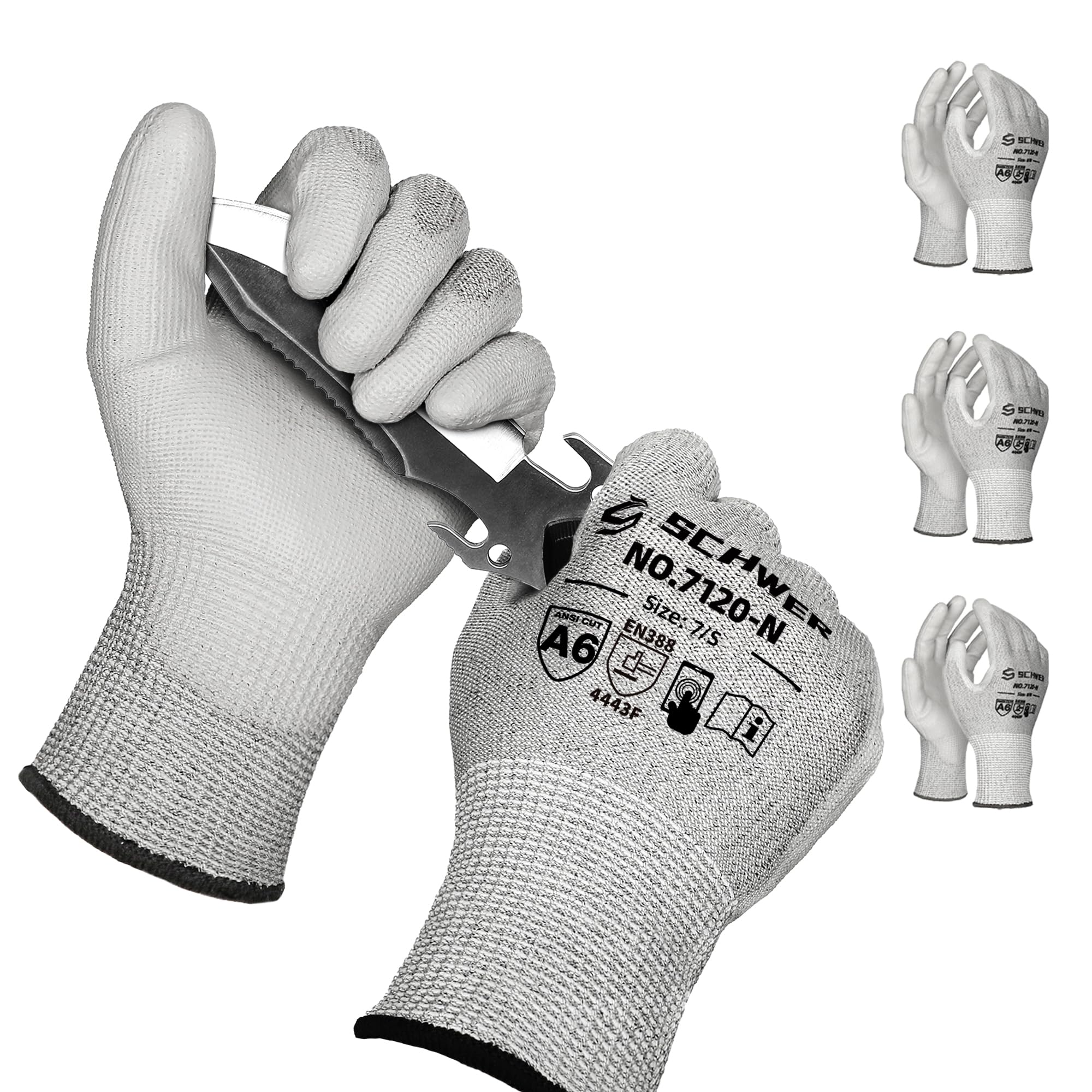 Schwer 3 Pairs A6/A7 (Send Randomly) Cut Resistant Work Gloves, CR7120, S