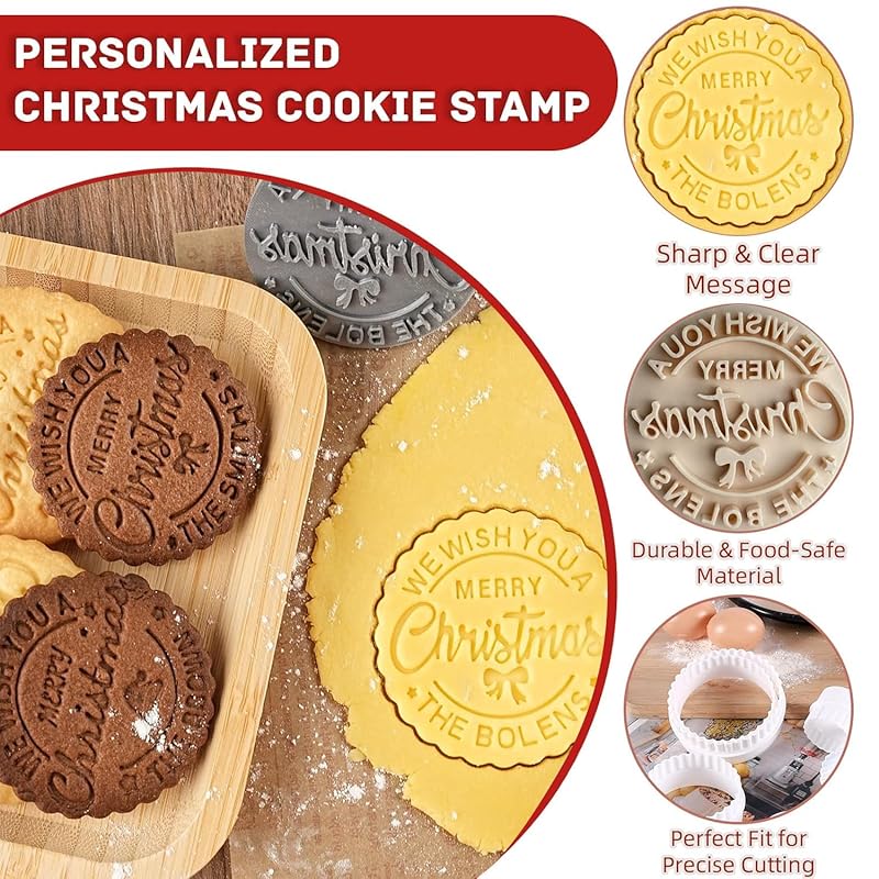 Personalized Christmas Cookie Stamps Customizable Name Cookie Stamps With Handle Cutter For Cookie Baking Decorating Cakes And Handmade Christmas Gifts Perfect (Concave cookie design)