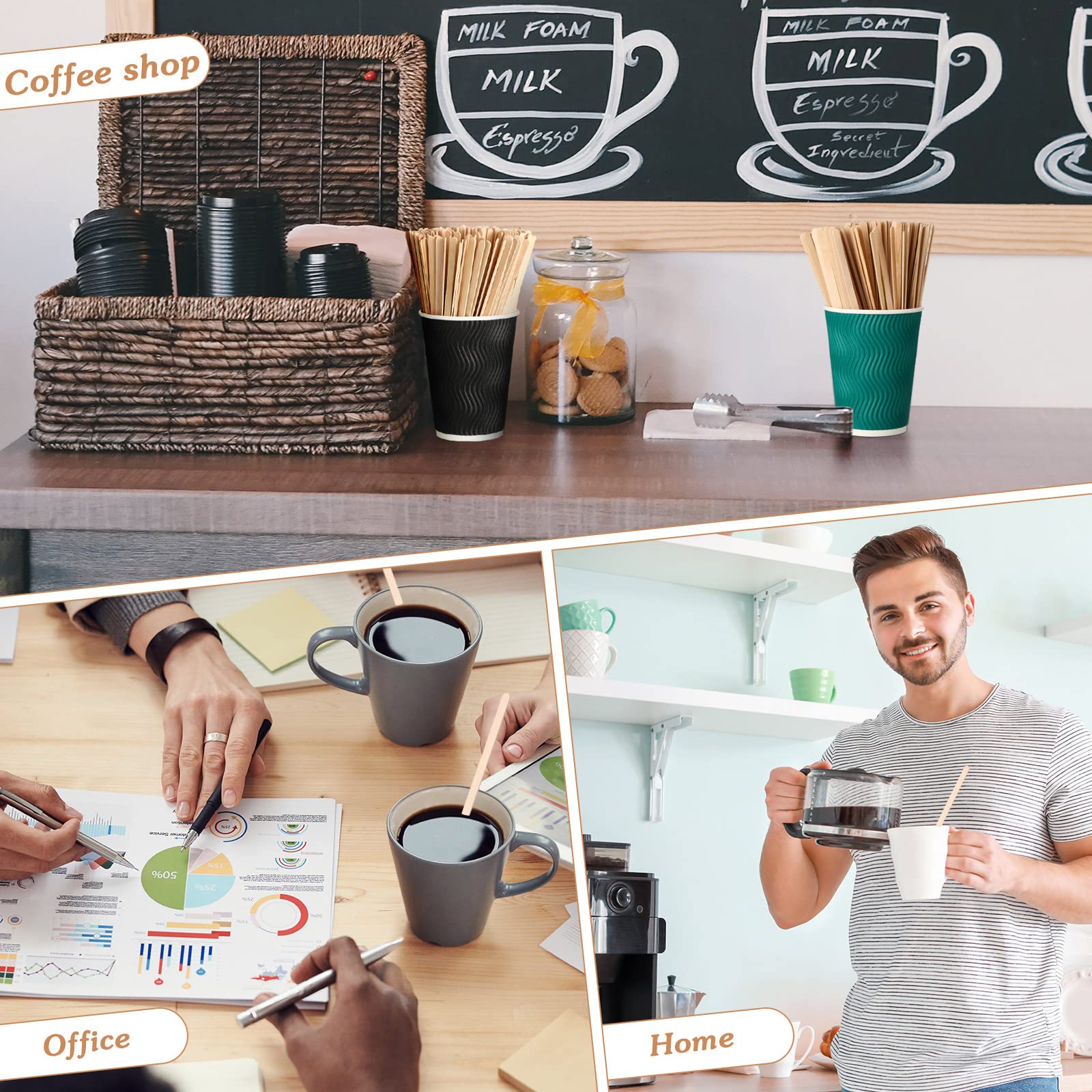 3000 Pack Birch Wood Coffee Stir Sticks 7 Inch Disposable Wooden Coffee Stirrers Bulk Cakesicle Sticks Long Tea Stirring Stick Round End Swizzle Beverage Mixer for Cocktail Hot Chocolate Drink Summer