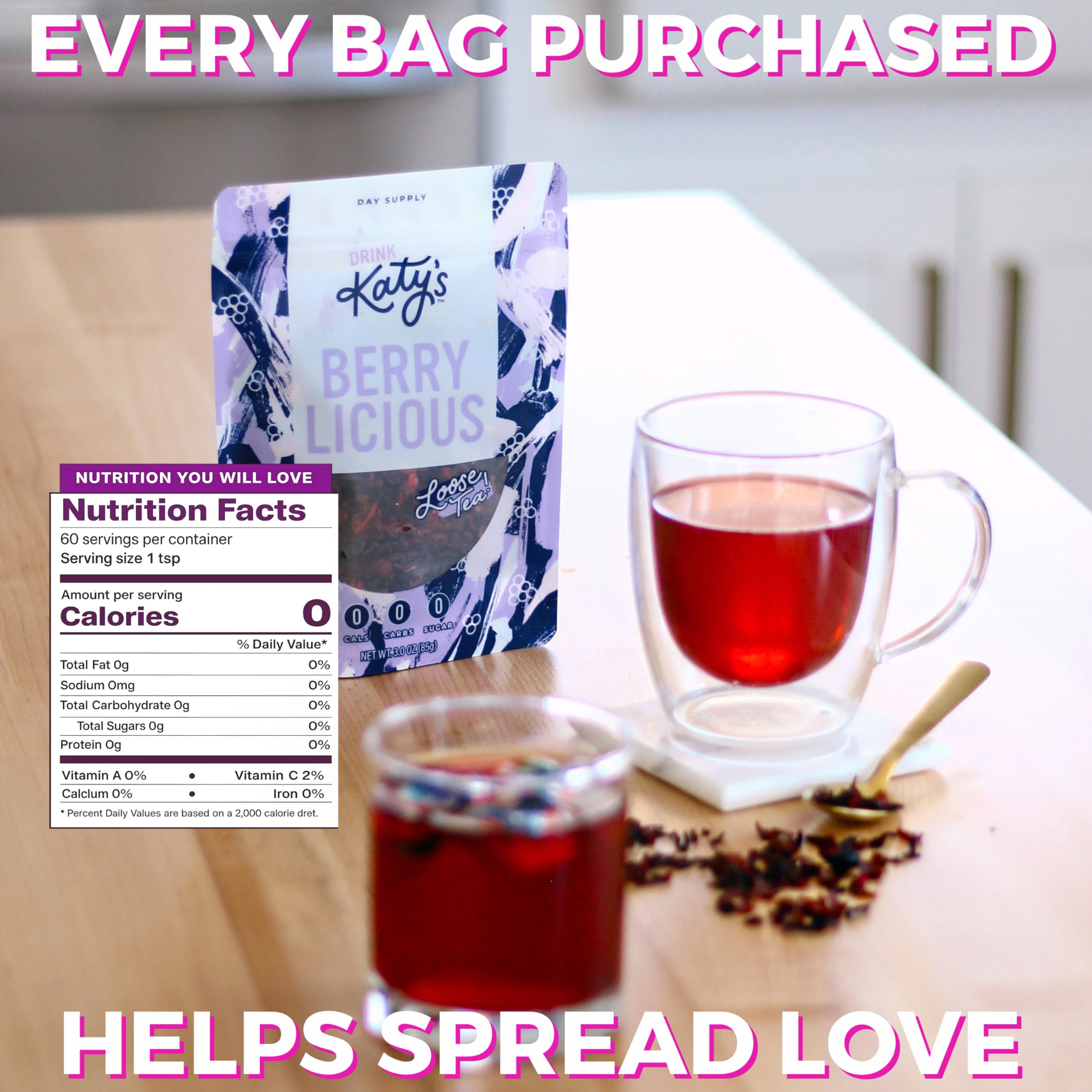 Katy’s Berry Loose Leaf Tea - Hibiscus, Blueberry & Cranberry - Fruity Herbal Tea, Caffeine-Free, Sugar-Free - Hot or Iced Tea - 30+ Cups